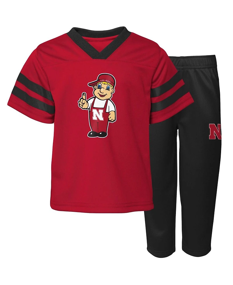Toddler Boys and Girls Scarlet Nebraska Huskers Two-Piece Red Zone Jersey Pants Set