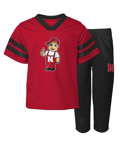 Toddler Boys and Girls Scarlet Nebraska Huskers Two-Piece Red Zone Jersey Pants Set