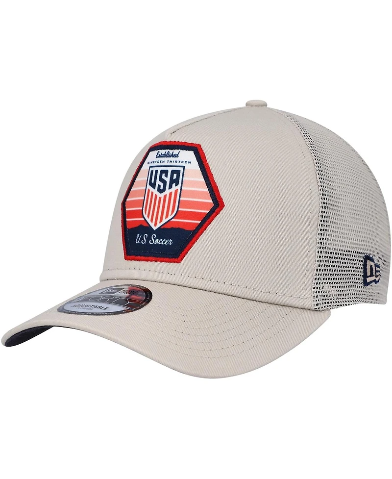 Men's New Era Khaki Usmnt Established Patch 9FORTY A-Frame Trucker Adjustable Hat