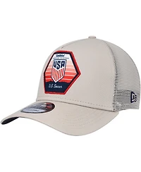 Men's New Era Khaki Usmnt Established Patch 9FORTY A-Frame Trucker Adjustable Hat