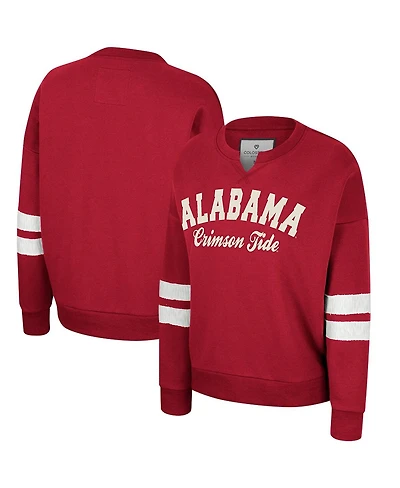 Women's Colosseum Crimson Distressed Alabama Crimson Tide Perfect Date Notch Neck Pullover Sweatshirt