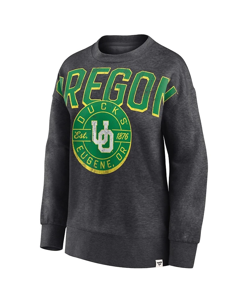 Women's Fanatics Heathered Charcoal Distressed Oregon Ducks Jump Distribution Pullover Sweatshirt