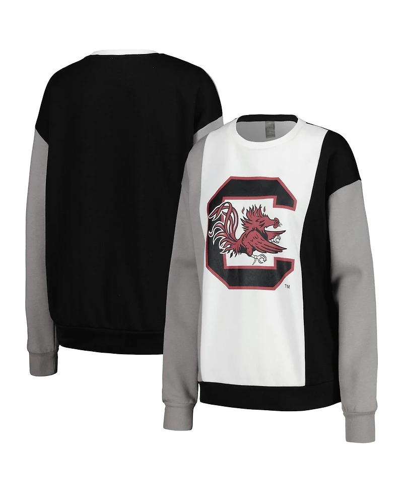 Women's Gameday Couture White, Black South Carolina Gamecocks Vertical Color-Block Pullover Sweatshirt