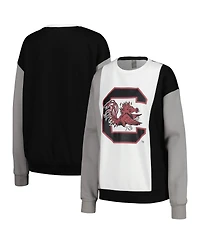 Women's Gameday Couture White, Black South Carolina Gamecocks Vertical Color-Block Pullover Sweatshirt