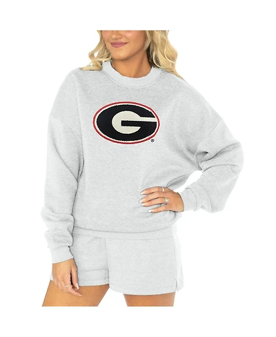 Women's Gameday Couture Ash Georgia Bulldogs Team Effort Pullover Sweatshirt and Shorts Sleep Set