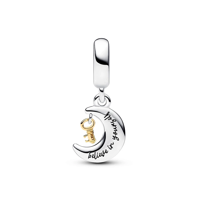 Pandora Cubic Zirconia Two-Tone Key Moon Dangle Charm