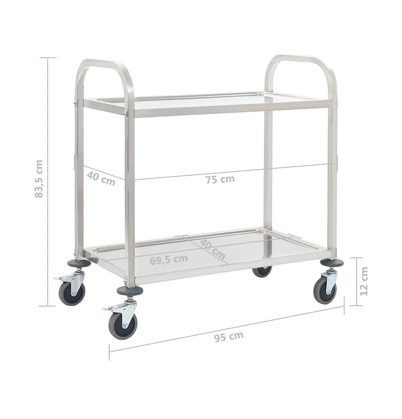 Tier Kitchen Trolley 37.4"x17.7"x32.9" Stainless Steel