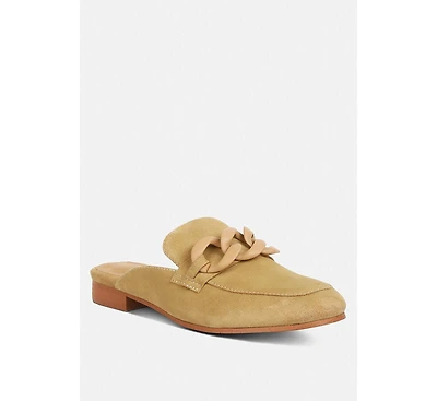 Krizia Womens Chunky Chain Suede Slip On Mules