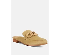 Krizia Womens Chunky Chain Suede Slip On Mules