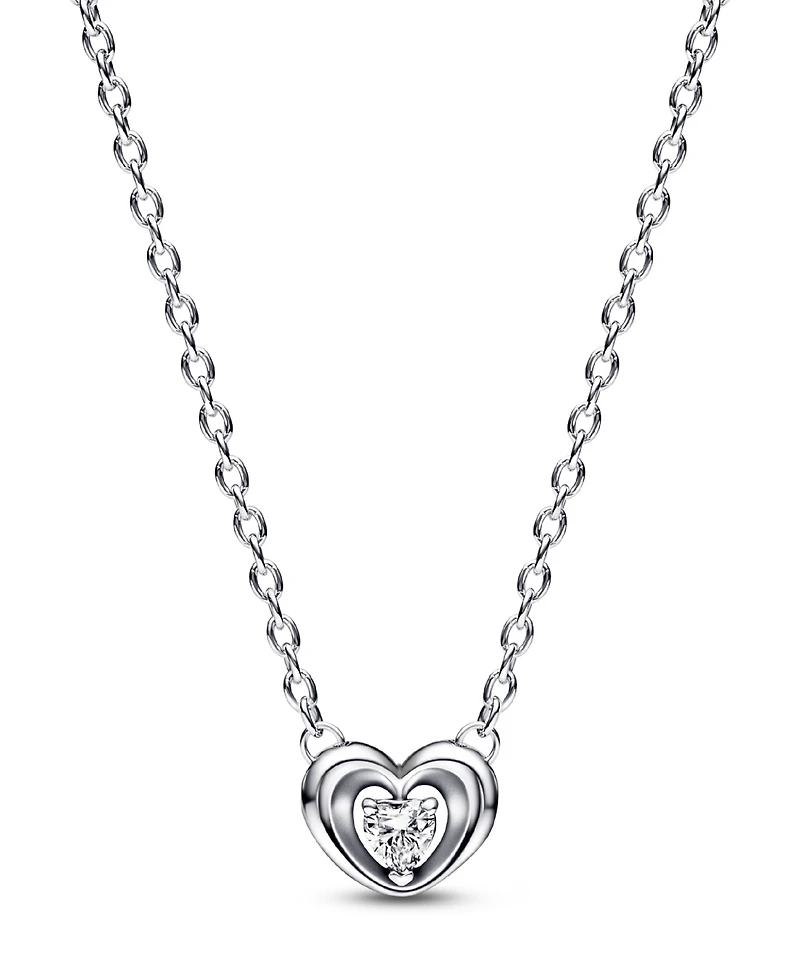Pandora Moments Sterling Silver Radiant Heart Floating Cubic Zirconia Stone Pendant Collier Necklace
