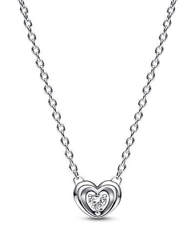 Pandora Moments Sterling Silver Radiant Heart Floating Cubic Zirconia Stone Pendant Collier Necklace