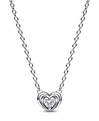 Pandora Moments Sterling Silver Radiant Heart Floating Cubic Zirconia Stone Pendant Collier Necklace