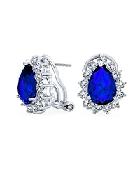 Bling Jewelry Classic Cocktail 2.5CT Cz Halo Pear Shaped Teardrop Stud Earrings Omega Back Silver Plated