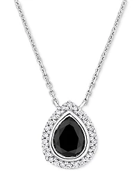 Black & White Diamond Halo Pear-Shaped 17" Pendant Necklace (1-1/10 ct. t.w.) in 14k White Gold