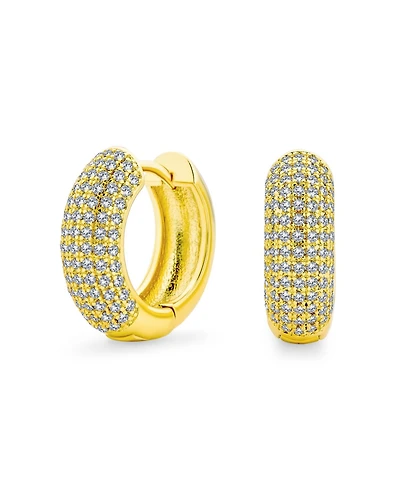 Bling Jewelry Cubic Zirconia Micro Pave Cz Slender Huggie Hoop Earrings Yellow Gold Plated