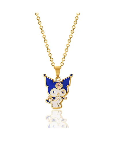 Sanrio Hello Kitty Yellow Gold Flash Plated and Light Rose Crystal Kuromi Pendant - 18'' Chain, Officially Licensed Authentic