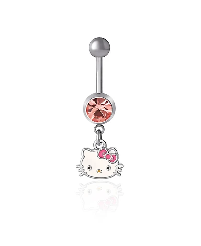 Sanrio Hello Kitty Authentic Officially Licensed Womens 14G Stainless Steel Light Rose Crystal Belly Button Ring - Hello Kitty Face