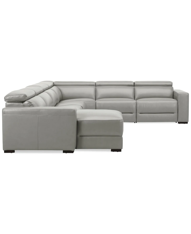 Nevio 157" 6-Pc. Leather Sectional with 1 Power Recliner, Headrests and Chaise, Created For Macy's