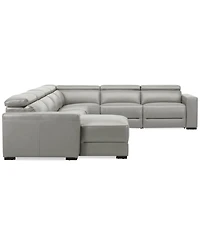 Nevio 157" 6-Pc. Leather Sectional with 1 Power Recliner, Headrests and Chaise, Created For Macy's