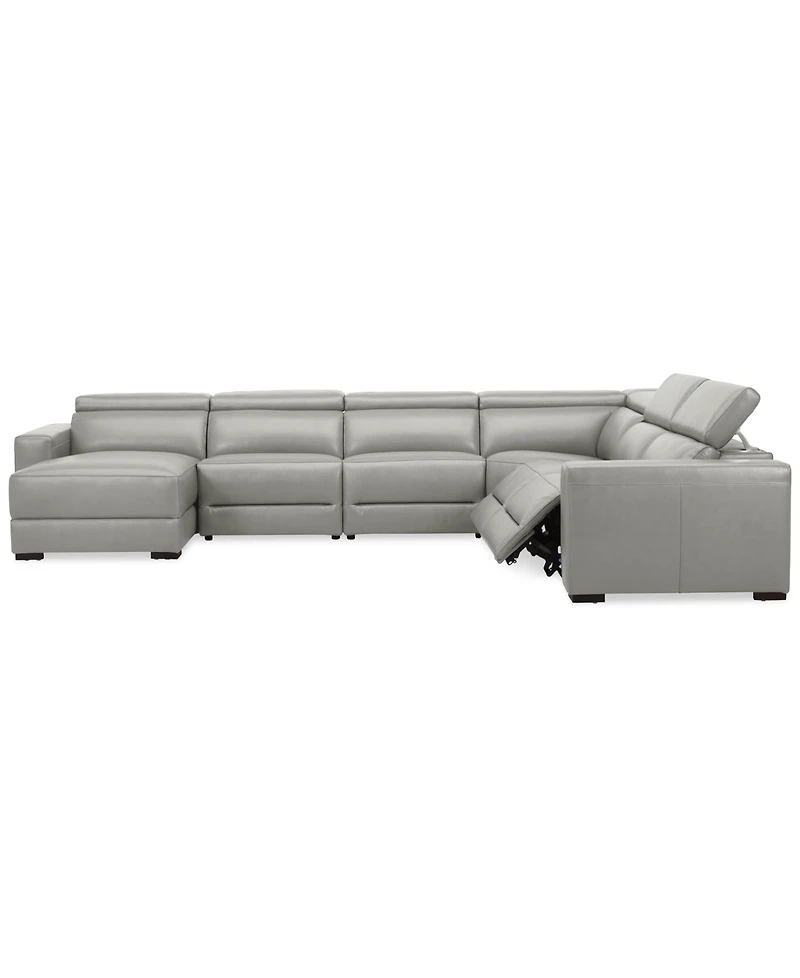 Nevio 157" 6-Pc. Leather Sectional with 2 Power Recliners, Headrests and Chaise, Created For Macy's