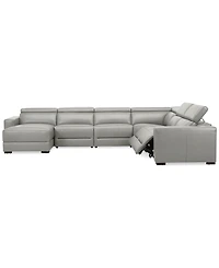 Nevio 157" 6-Pc. Leather Sectional with 2 Power Recliners, Headrests and Chaise, Created For Macy's