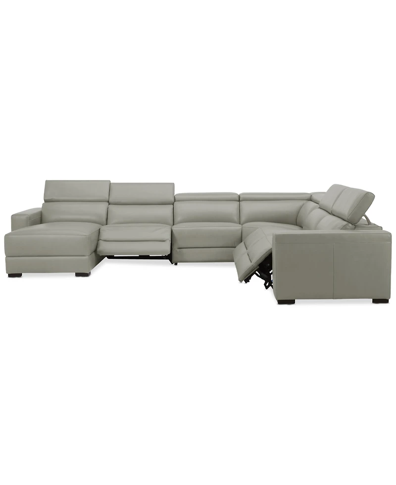 Nevio 157" 6-Pc. Leather Sectional with 3 Power Recliners, Headrests and Chaise, Created For Macy's