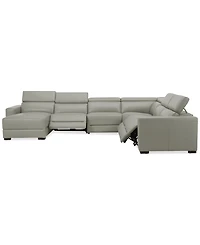 Nevio 157" 6-Pc. Leather Sectional with 3 Power Recliners, Headrests and Chaise, Created For Macy's