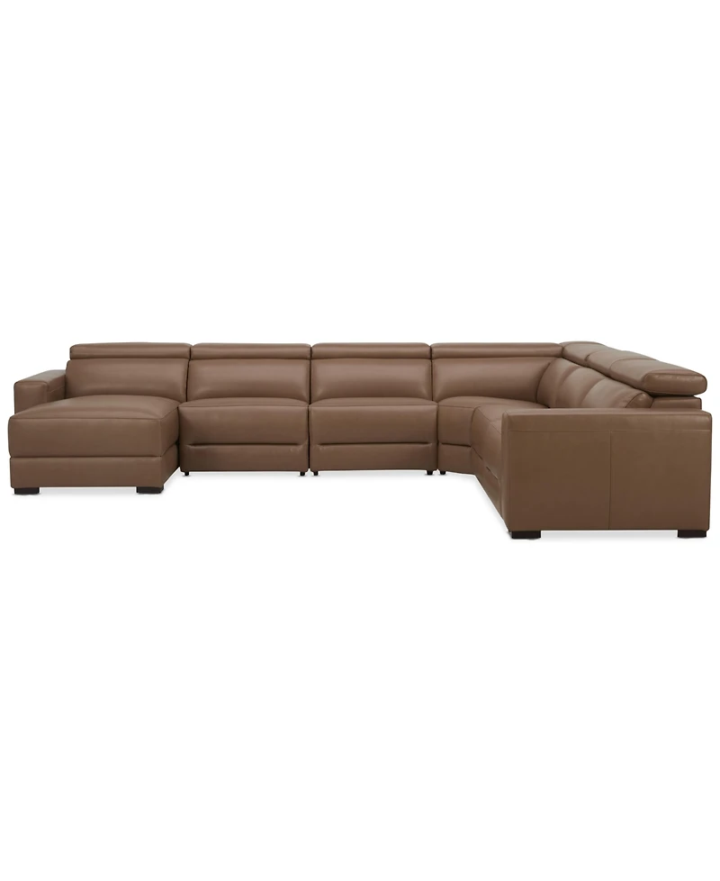 Nevio 157" 6-Pc. Leather Sectional with 3 Power Recliners, Headrests and Chaise, Created For Macy's