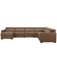 Nevio 157" 6-Pc. Leather Sectional with 3 Power Recliners, Headrests and Chaise, Created For Macy's