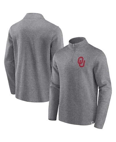 Men's Fanatics Heather Gray Distressed Oklahoma Sooners Vintage-Like Fleece Quarter-Zip Jacket