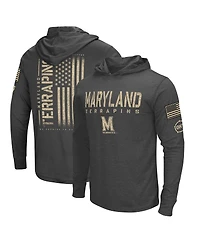 Men's Colosseum Charcoal Distressed Maryland Terrapins Team Oht Military-Inspired Appreciation Hoodie Long Sleeve T-shirt