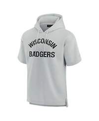 Men's and Women's Fanatics Signature Gray Wisconsin Badgers Super Soft Fleece Short Sleeve Pullover Hoodie