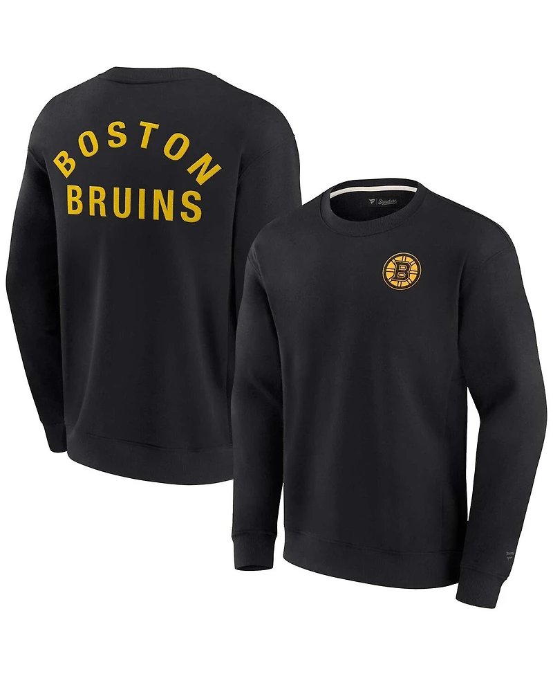Men's and Women's Fanatics Signature Black Boston Bruins Super Soft Pullover Crew Sweatshirt