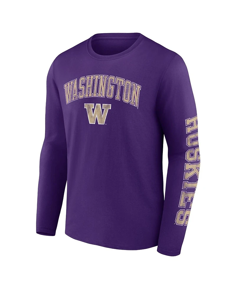 Men's Fanatics Purple Washington Huskies Distressed Arch Over Logo Long Sleeve T-shirt