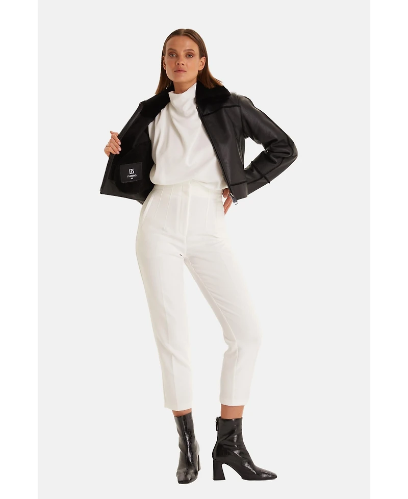 Furniq Uk Women's Genuine Shearling Jacket, Silky Black Inner Wool