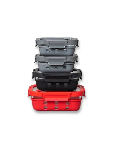 Genicook 3 Pc Borosilicate Glass Container Set with Glass Lids and Silicone Wrap