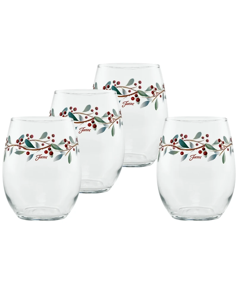 Fiesta Nutcracker Holly Stemless Wine Glasses, Set of 4