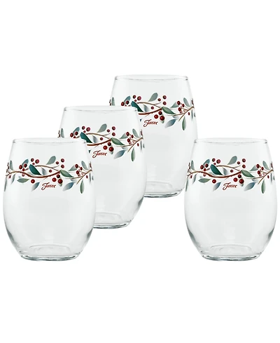 Fiesta Nutcracker Holly Stemless Wine Glasses, Set of 4