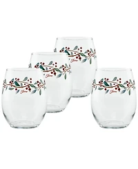 Fiesta Nutcracker Holly Stemless Wine Glasses, Set of 4