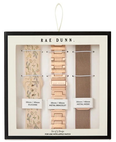Rae Dunn Women's Rose Gold-Tone Mesh, Rose Gold-Tone Alloy and Multi Print Silicone Straps Sets Compatible with Apple Watch 38mm, 40mm, 41mm