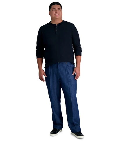 Haggar Men's Big & Tall Stretch Denim Classic-Fit Pleated Pants