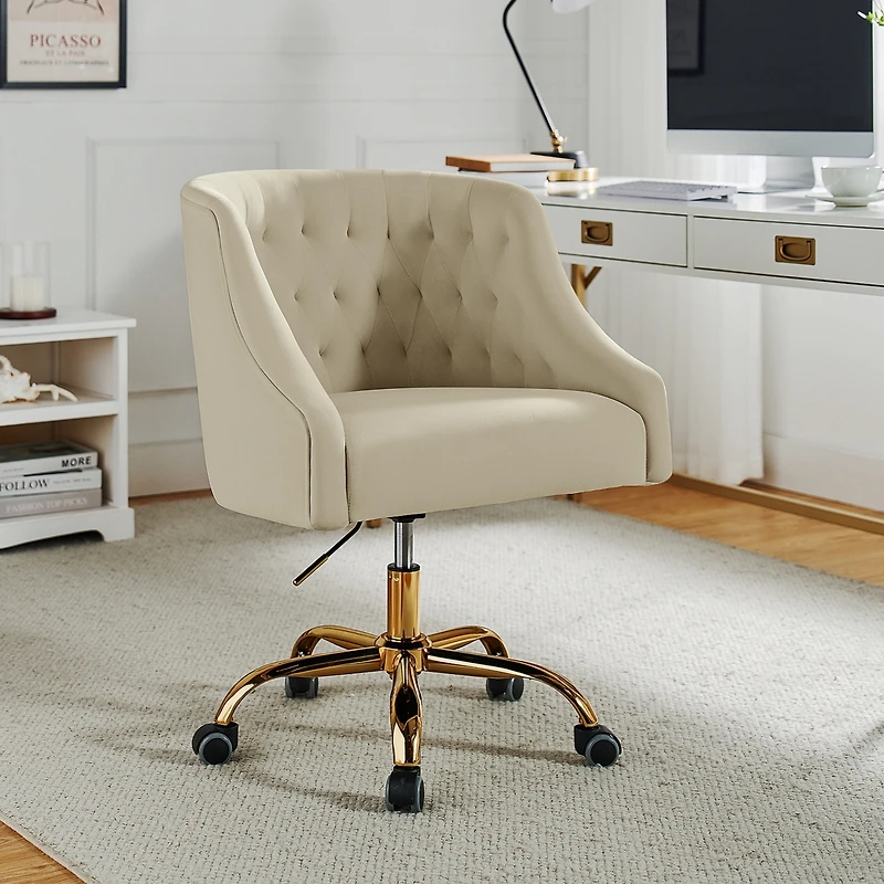 Hulala Home Modern Cute Velvet Desk Chair with Gold Base for Living Room,Bedroom