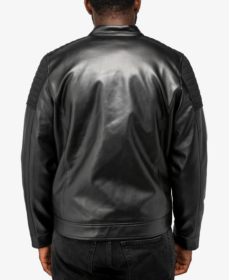 X-Ray Men's Shiny Polyurethane and Faux Suede Detailing with Shearling Lining Jacket