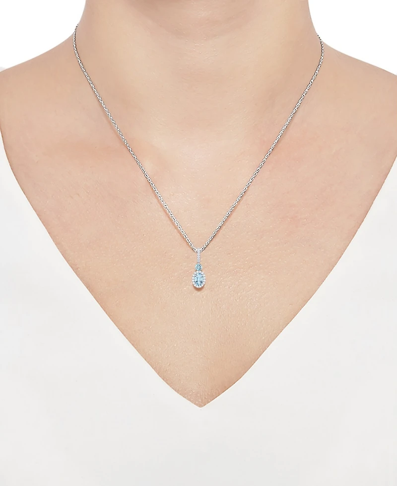 Santa Maria Aquamarine (5/8 ct. t.w.) & Diamond (1/8 ct. t.w.) Halo 18" Pendant Necklace in 14k White Gold