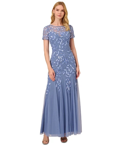 Adrianna Papell Floral-Beaded Gown