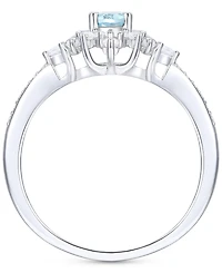 Santa Maria Aquamarine (1/2 ct. t.w.) & Diamond (3/8 ct. t.w.) Halo Ring in 14k White Gold