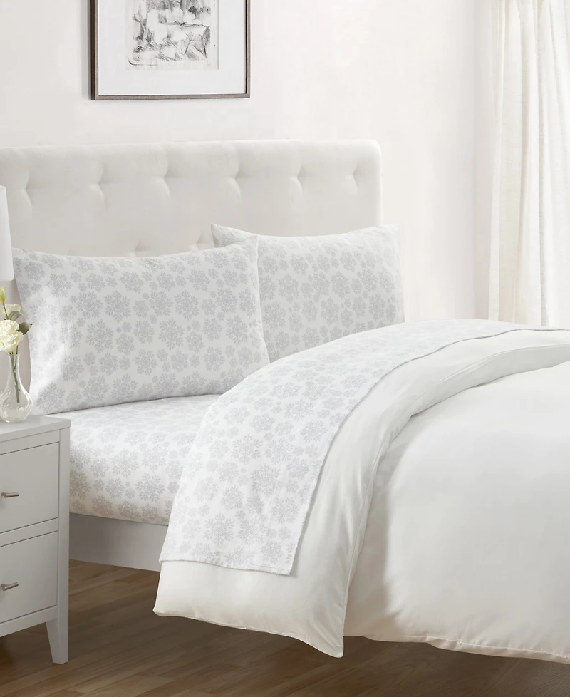 Tahari Home Snowflake 100% Cotton Flannel 4-Pc. Sheet Set, Full