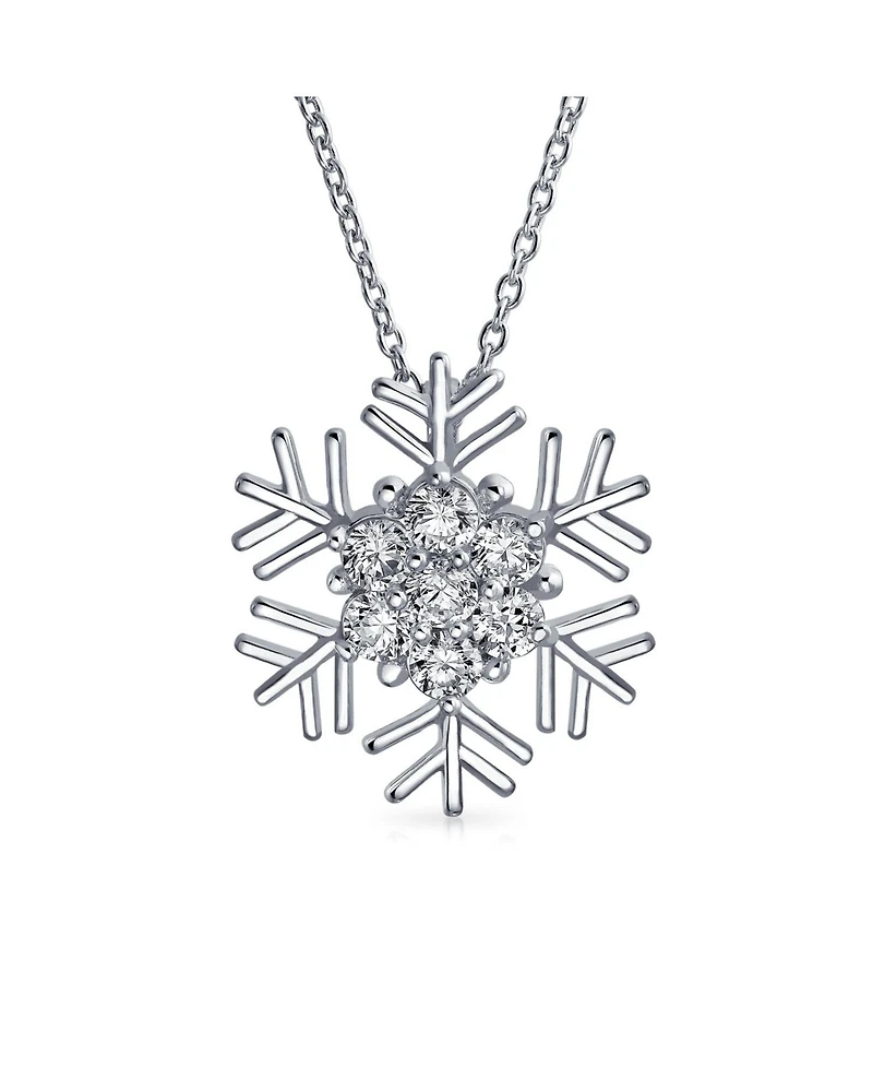 Bling Jewelry Holiday Party Cubic Zirconia Micro Pave Cz Accent Christmas Frozen Winter Sparkling Snowflake Necklace Pendant Sterling Silver