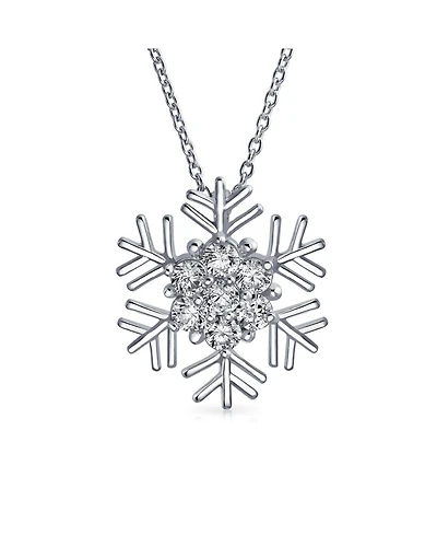 Bling Jewelry Holiday Party Cubic Zirconia Micro Pave Cz Accent Christmas Frozen Winter Sparkling Snowflake Necklace Pendant Sterling Silver
