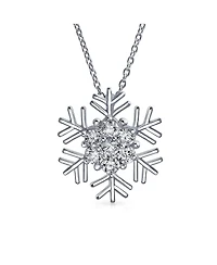 Bling Jewelry Holiday Party Cubic Zirconia Micro Pave Cz Accent Christmas Frozen Winter Sparkling Snowflake Necklace Pendant Sterling Silver